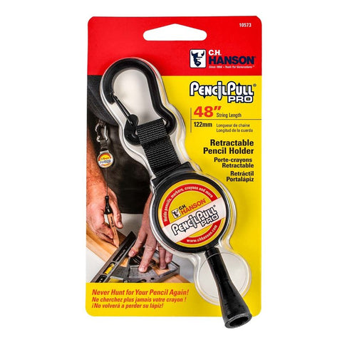 CH Hanson 10573 Retractable String Carpenter Pencil, 48 in L, Metal/Plastic Barrel, Black Barrel, Pack of 12