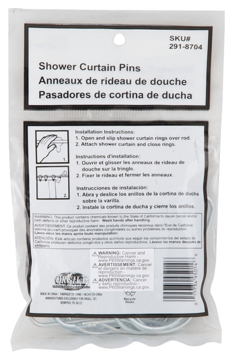 Simple Spaces PMB-007 Shower Curtain Pin, Snap-Fit, Zinc, Sliver, For: Shower Liners and Curtains