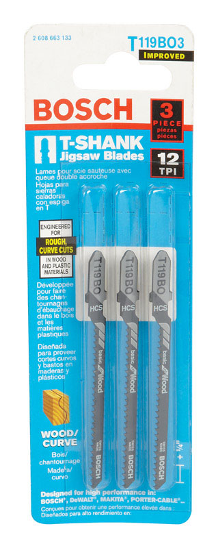 Bosch High Carbon Steel T-Shank 3 in. L Jig Saw Blade 12 TPI 3 pk