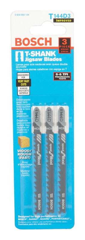 Bosch High Carbon Steel T-Shank 4 in. L Jig Saw Blade 6 TPI 3 pk