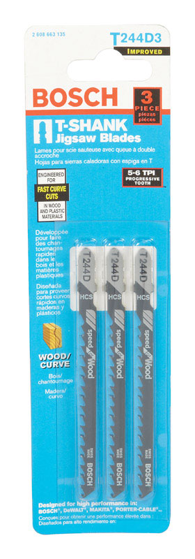 Bosch High Carbon Steel T-Shank 4 in. L Jig Saw Blade 6 TPI 3 pk