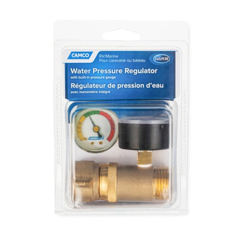 Camco USA 40063 Water Pressure Regulator with Gauge, Threaded, 125 psi Pressure, Brass