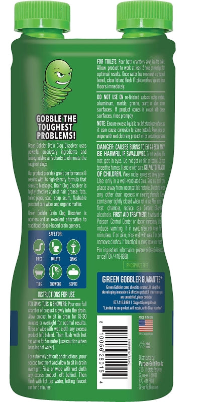 Green Gobbler G8615 Liquid Hair and Grease Clog Remover, Liquid, 32 oz Bottle