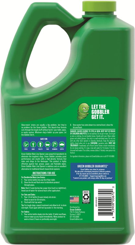 Green Gobbler G0670 Drain Cleaner, Liquid, 128 oz Bottle