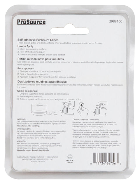 ProSource FE-50102-PS Furniture Glide, PTFE, Blue, Blue, 2 x 2 x 7/32 in Dimensions