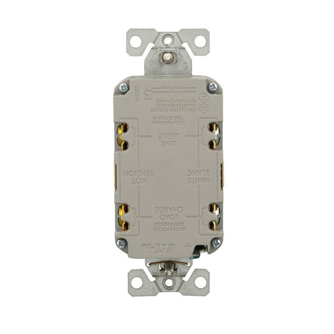 Eaton TRGF15V Self-Test GFCI Receptacle, 125 V, 15 A, NEMA: NEMA 5-15R, Back, Side Wiring, Ivory
