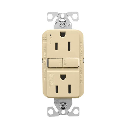 Eaton TRGF15V-3-L Self-Test GFCI Receptacle, 125 V, 15 A, NEMA: NEMA 5-15R, Back, Side Wiring, Ivory