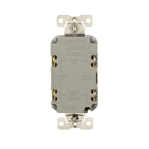 Eaton TWRGF15V Self-Test GFCI Receptacle, 125 V, 15 A, NEMA: NEMA 5-15R, Back, Side Wiring, Ivory