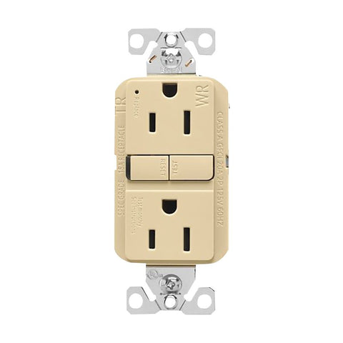 Eaton TWRGF15V Self-Test GFCI Receptacle, 125 V, 15 A, NEMA: NEMA 5-15R, Back, Side Wiring, Ivory