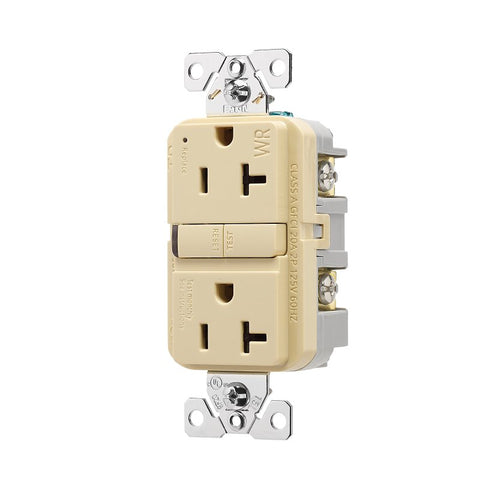 Eaton TWRGF20V Self-Test GFCI Receptacle, 125 V, 20 A, NEMA: NEMA 5-20R, Back, Side Wiring, Ivory