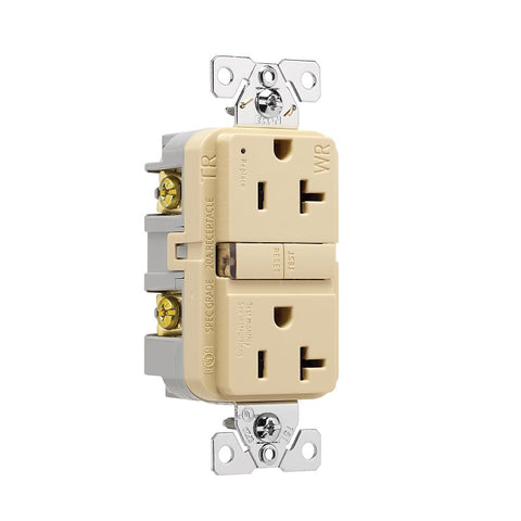 Eaton TWRGF20V Self-Test GFCI Receptacle, 125 V, 20 A, NEMA: NEMA 5-20R, Back, Side Wiring, Ivory