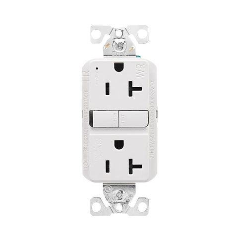 Eaton TWRGF20W Self-Test GFCI Receptacle, 125 V, 20 A, NEMA: NEMA 5-20R, Back, Side Wiring, White