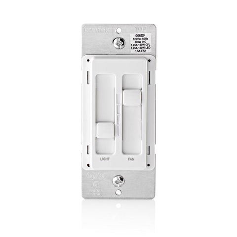 Leviton Decora SureSlide White Fan/LED Dimmer Slide Switch 1 pk