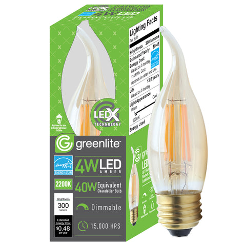 Greenlite C10 E26 (Medium) LED Flame Bulb Warm White 40 Watt Equivalence 1 pk