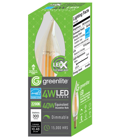 Greenlite C10 E26 (Medium) LED Flame Bulb Warm White 40 Watt Equivalence 1 pk