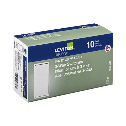 Leviton Decora 15 amps Three Pole 3-Way Rocker Switch White 10 pk