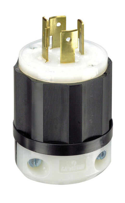 Leviton Commercial Thermoplastic Curved Blade Locking Plug L14-20P 4 Wire, 3 Pole Black/White