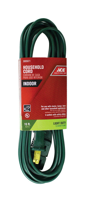 Ace Indoor Extension Cord 16/2 SPT-2 15 ft. L Green