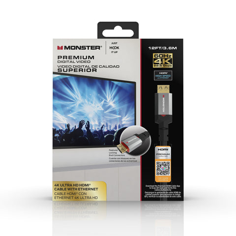 Monster Just Hook It Up 12 ft. L HDMI Cable With Ethernet 4K Ultra HD