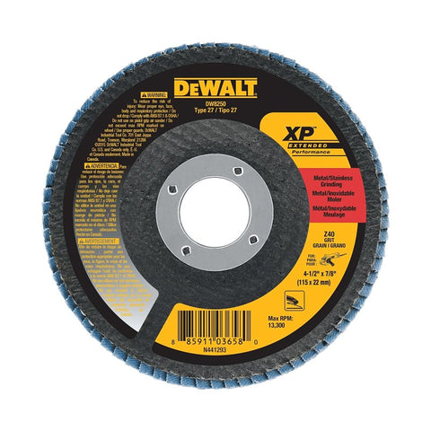 DEWALT XP DW8250 Flap Disc, 4-1/2 in Dia, 7/8 in Arbor, 40 Grit, Coarse, Zirconia Abrasive