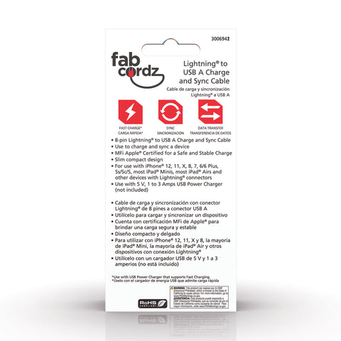Fabcordz Lightning to USB Charge and Sync Cable 6 ft. Black