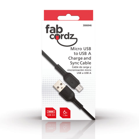Fabcordz Micro to USB Charge and Sync Cable 6 ft. Black
