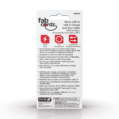 Fabcordz Micro to USB Charge and Sync Cable 6 ft. Black