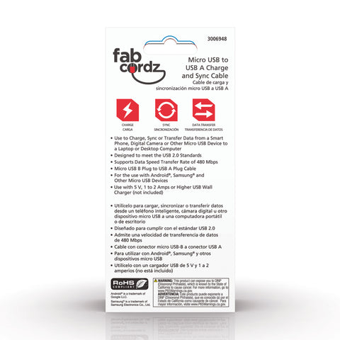 Fabcordz Micro to USB Charge and Sync Cable 10 ft. Black