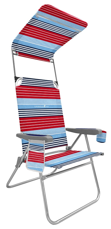 Caribbean Joe CJ-7765 Beach Chair, 23-1/4 in W, 26.4 in D, 42-1/2 in H, Aluminum Frame, Polyester Seat