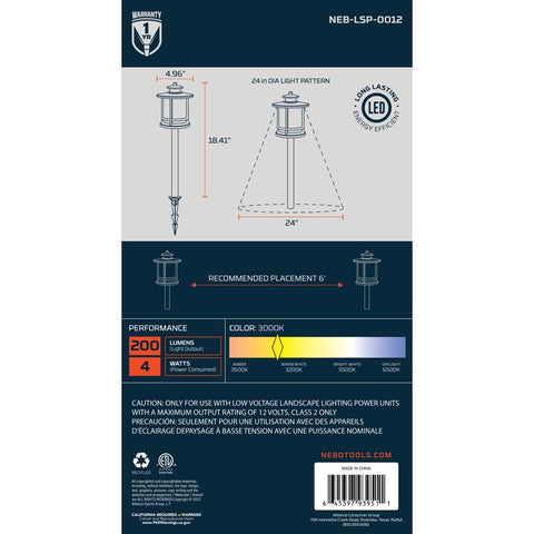 NEBO Low Voltage 4 W LED Pathway Light 1 pk