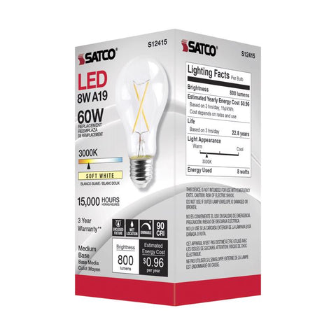 Satco A19 E26 (Medium) Filament LED Bulb Soft White 60 Watt Equivalence 1 pk