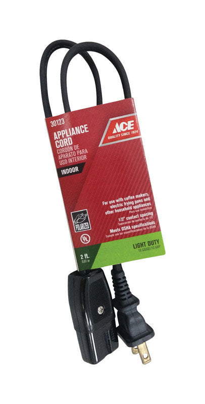 Ace 18/2 HPN 125 volts Appliance Cord 2 ft. L Black