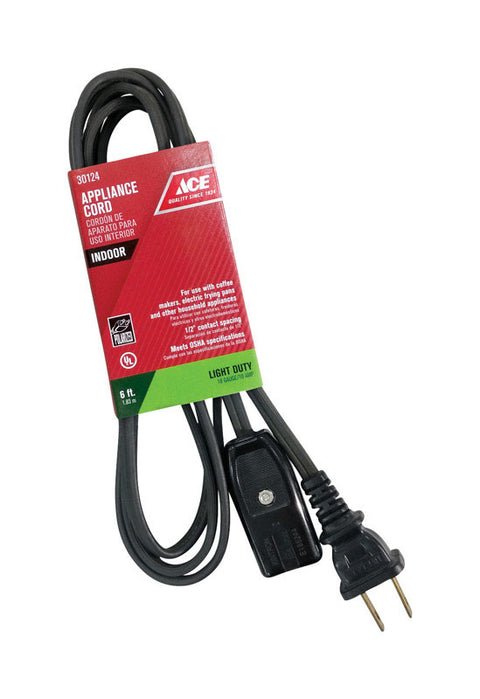 Ace 18/2 HPN 125 volts Appliance Cord 6 ft. L Black