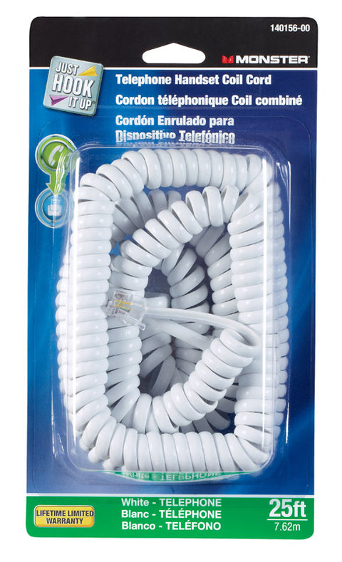 Monster Cable 25 ft. L White Telephone Handset Coil Cord