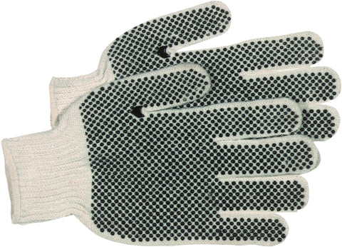 Boss Mfg 5522 Gloves, String Knit, White With PVC Dots, Reversible, Large