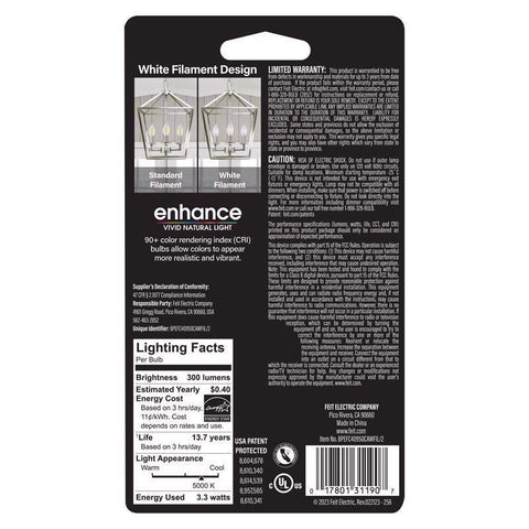 Feit White BA10 E26 (Medium) Filament LED Bulb Daylight 40 Watt Equivalence 2 pk