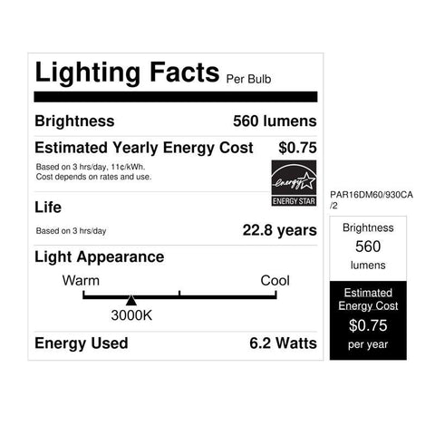 Feit PAR16 E26 (Medium) LED Floodlight Bulb Bright White 60 Watt Equivalence 2 pk