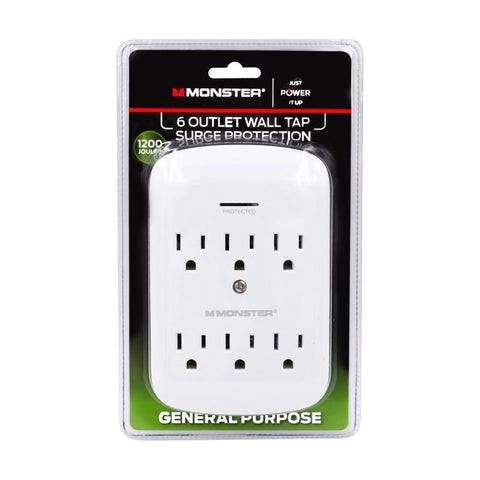 Monster Just Power it Up 0 ft. L 6 outlets Wall Tap Surge Protector White 1200 J