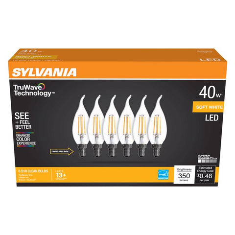 Sylvania Truwave B10 E12 (Candelabra) LED Bulb Soft White 40 Watt Equivalence 6 pk