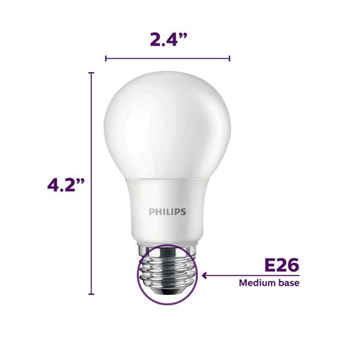 Philips A19 E26 (Medium) LED Bulb Daylight 100 Watt Equivalence 4 pk