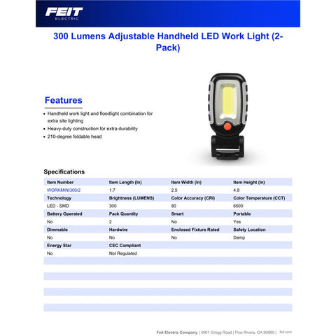 Feit 300 lm LED Battery Handheld Work Light