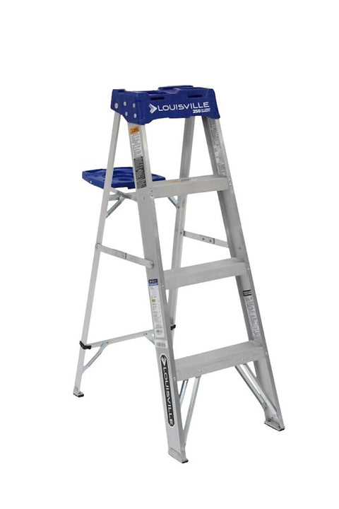 Louisville AS2100 Series AS2104 Step Ladder, 4 ft H, Type I Duty Rating, Aluminum, 250 lb, 3-Step, 102 in Max Reach