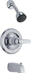Peerless P188720 Tub and Shower Faucet, Chrome Plated, Brass, Includes: Arm, Flange, Valve and Shower Head