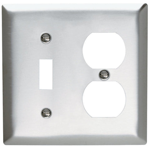 Pass & Seymour 2 gang Silver Stainless Steel Toggle/Duplex Wall Plate 1 pk