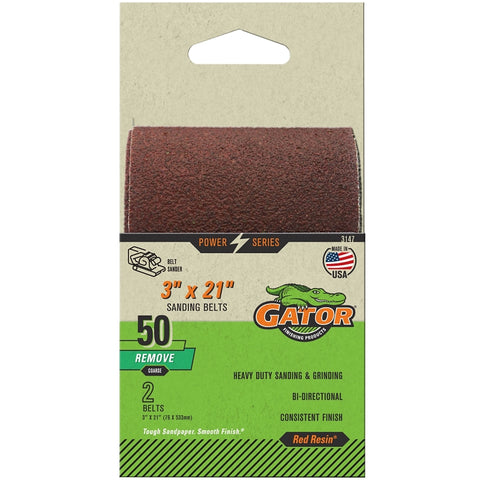 3147 Gator Red Resin 3147 Sanding Belt, 3 in W, 21 in L, 50 Grit, Coarse, A ...