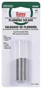 Oatey 53026 Plumbing Wire Solder, 1 oz Carded, Solid, Silver, 450 to 464 deg F Melting Point