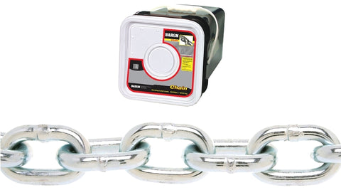 Baron PC30316SP Proof Coil Chain, 3/16 in, 150 ft L, 30 Grade, Steel, Zinc