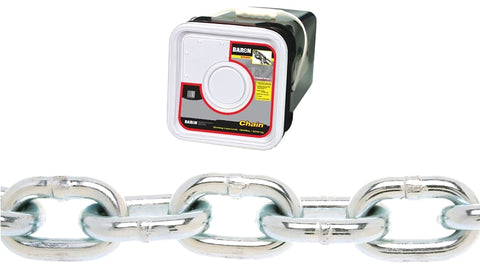 Baron PC3014SP Proof Coil Chain, 1/4 in, 100 ft L, 30 Grade, Steel, Zinc