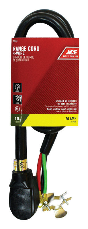 Ace 6/2, 8/2 SRDT 250 volts Range Cord 4 Wire 4 ft. L Black