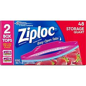 Ziploc 310 Storage Bag, Double Zipper Closure, 7-7/16 in W, 7 in L, 1 qt Capacity, Plastic